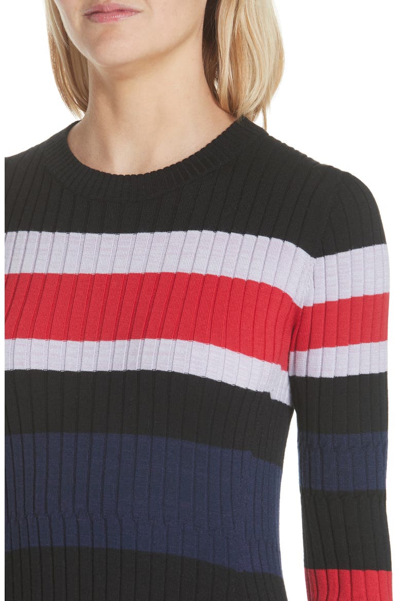Wool, Silk & Cashmere Stripe Sweater Dress (Nordstrom Exclusive), Alternate, color, BLACK/ POPPY MULTI