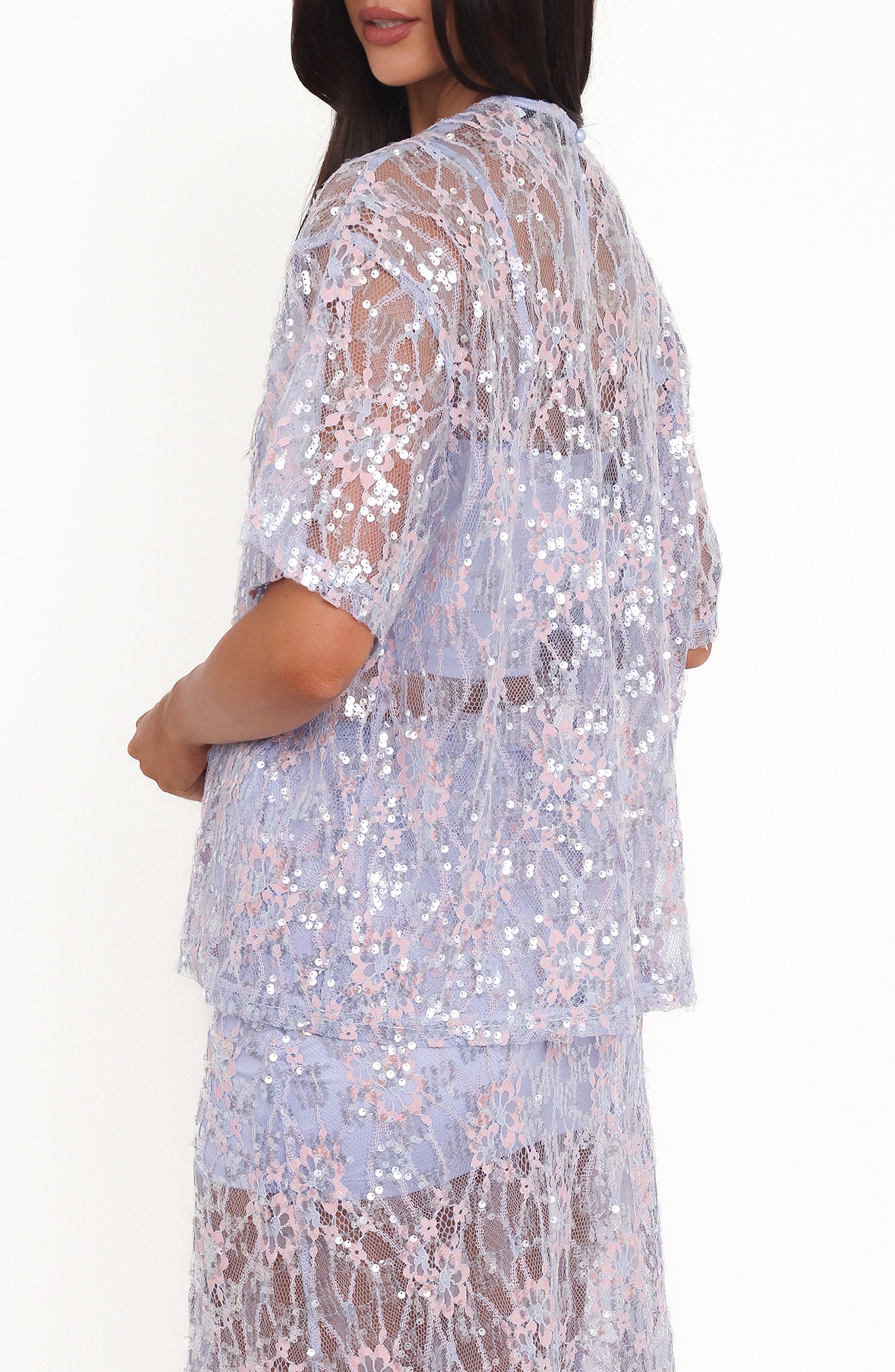 Yonder Oversize Check Sequin Floral Lace Top - image 4