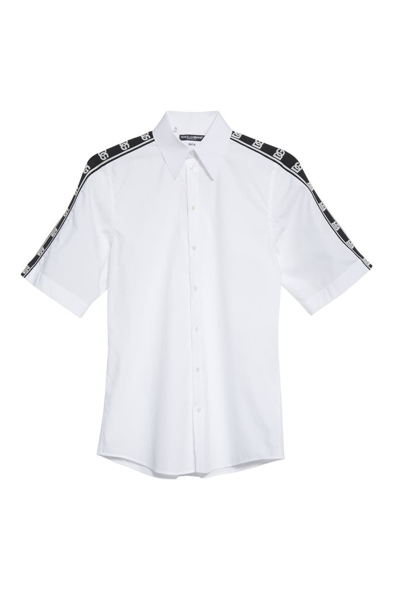 Men's Martini Fit Logo Tape Short Sleeve Button-Up Shirt, Alternate, color, OPTICAL WHITE