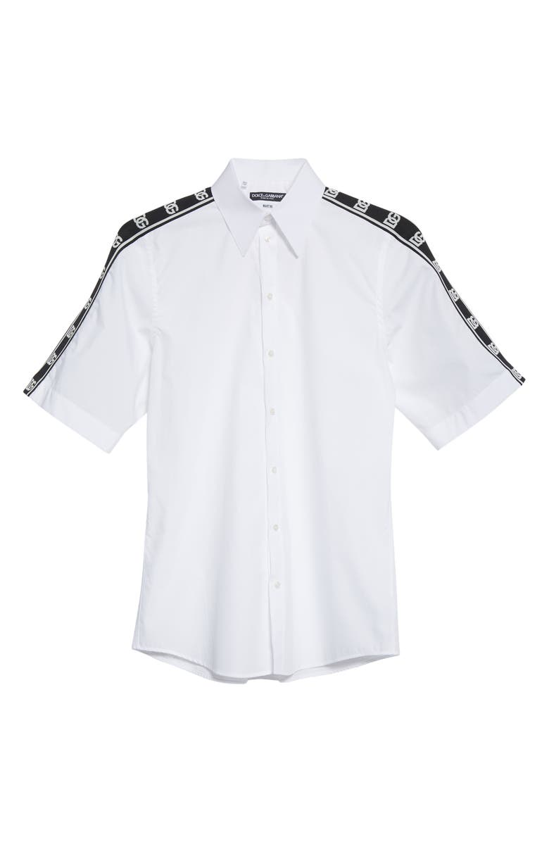 Dolce&Gabbana Men's Martini Fit Logo Tape Short Sleeve Button-Up Shirt, Alternate, color,