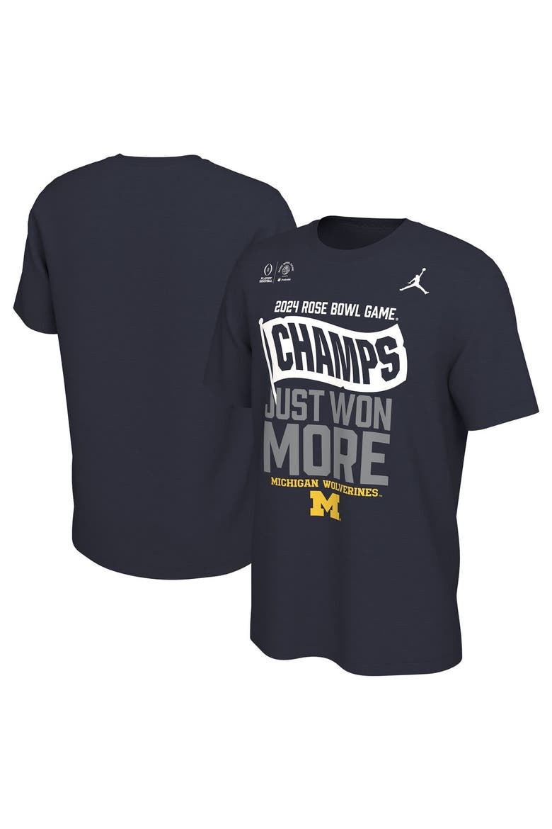 Men's Jordan Brand Navy Michigan Wolverines College Football Playoff 2024 Rose Bowl Champions Locker Room T-Shirt, Alternate, color, Navy