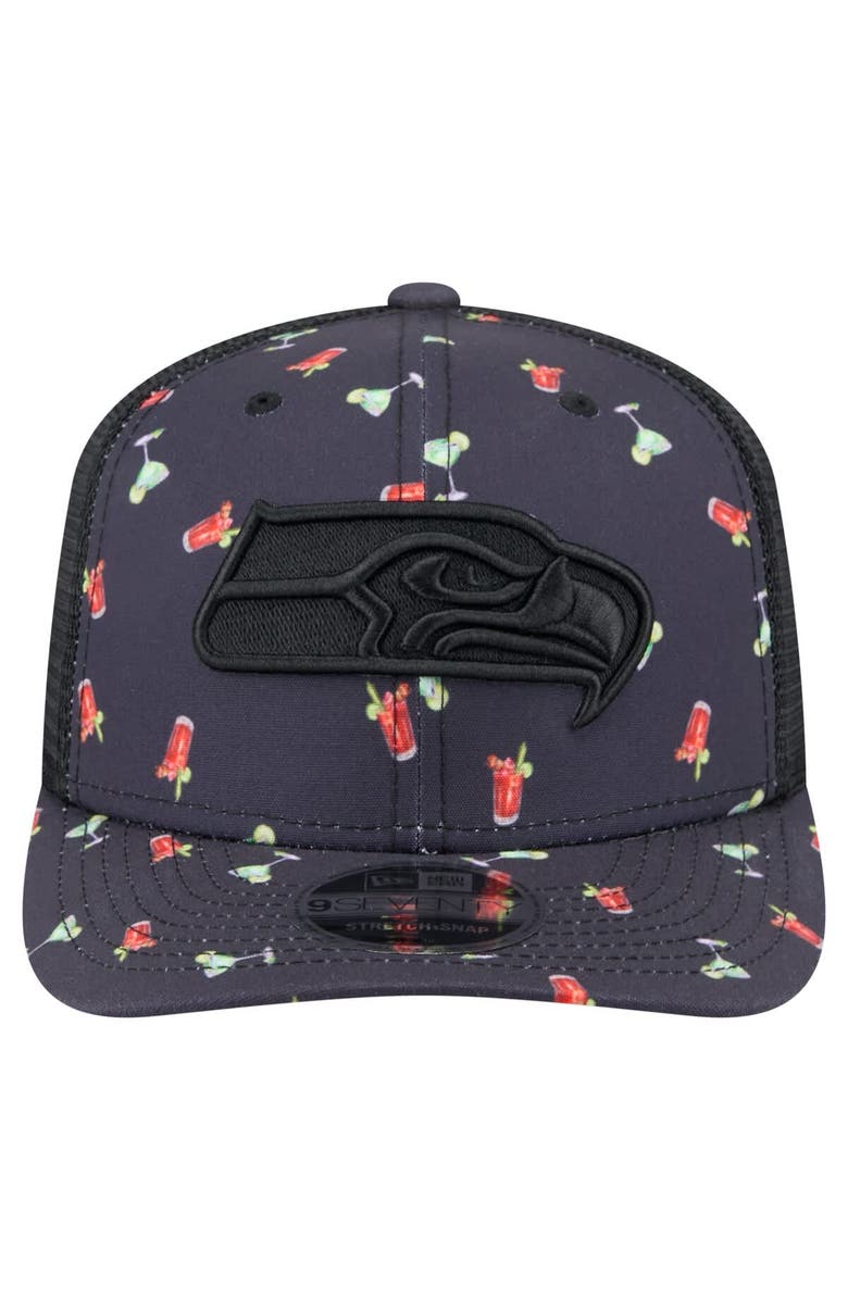 New Era Men's New Era  Navy/Black Seattle Seahawks Adventure Drinks Pattern 9SEVENTY Stretch-Snap Hat, Alternate, color, 