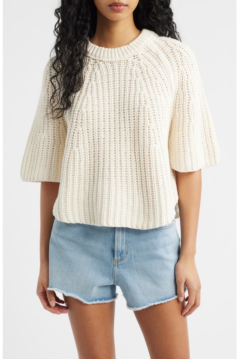 Amy Short Sleeve Cotton Sweater, Main, color, WHISPER WHITE