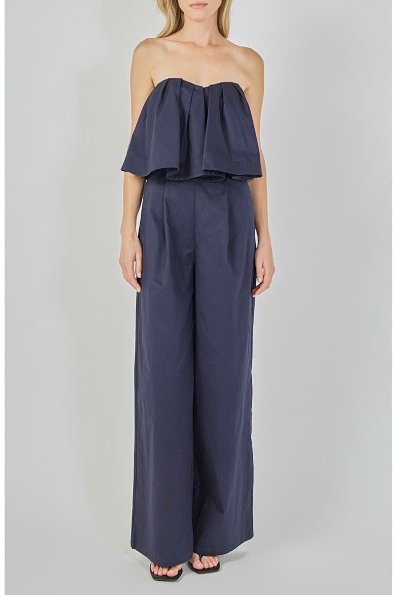 Strapless Pintuck Wide Leg Jumpsuit, Main, color, NAVY