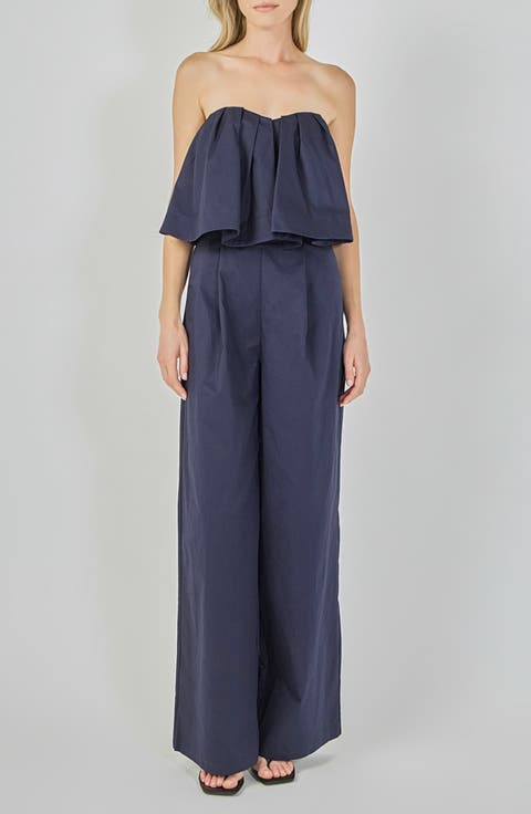 Strapless Pintuck Wide Leg Jumpsuit