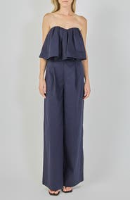 Endless Rose Strapless Pintuck Wide Leg Jumpsuit
