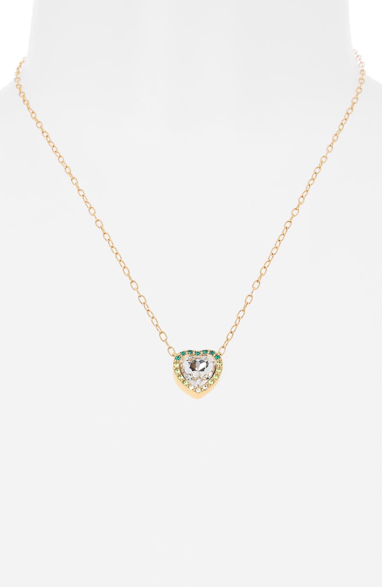 Kurt Geiger London Pavé Crystal Heart Pendant Necklace, Alternate, color, Green