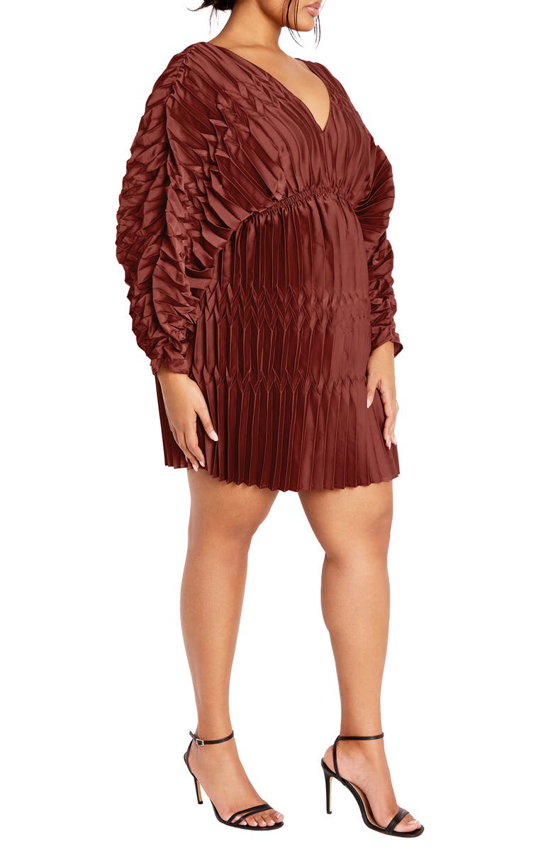City Chic Pleated Long Sleeve Cocktail, Alternate, color, Sienna