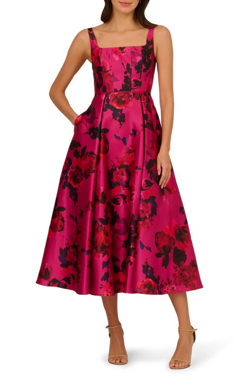 ADRIANNA PAPELL ADRIANNA PAPELL ROSE JACQUARD FIT & FLARE COCKTAIL DRESS