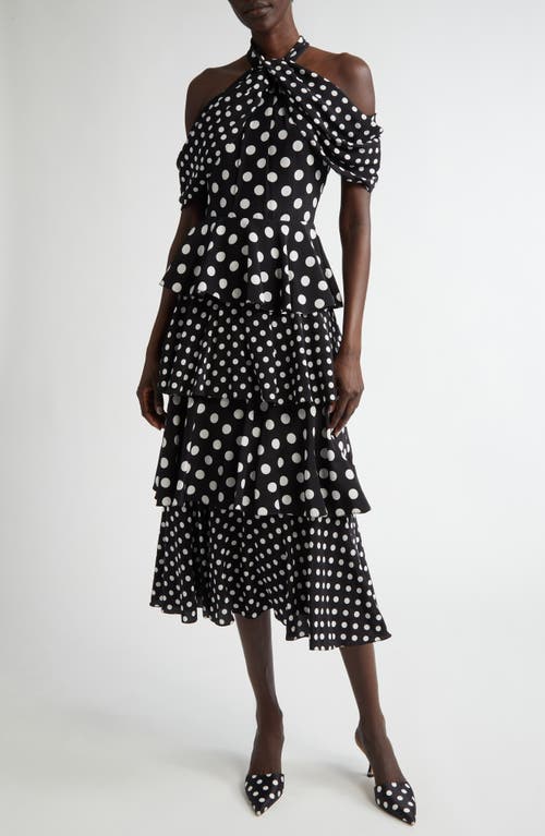 Carolina Herrera Polka Dot Halter Neck Tiered Silk Midi Dress
