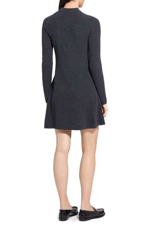 Theory Traveling Long Sleeve Wool & Cashmere Rib Dress In Gray