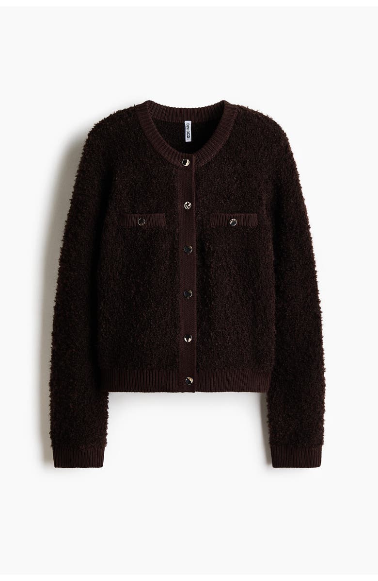 H&M Bouclé-knit Cardigan, Main, color, Dark Brown
