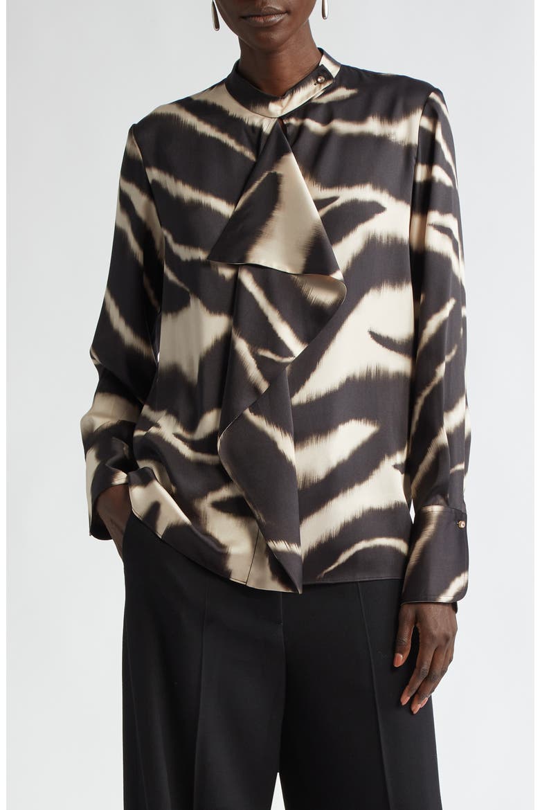 Zebra Print Ruffle Detail Blouse, Main, color, PINK BLUSH/ BLACK MULTI