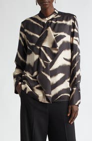 ST. JOHN Zebra Print Ruffle Detail Blouse