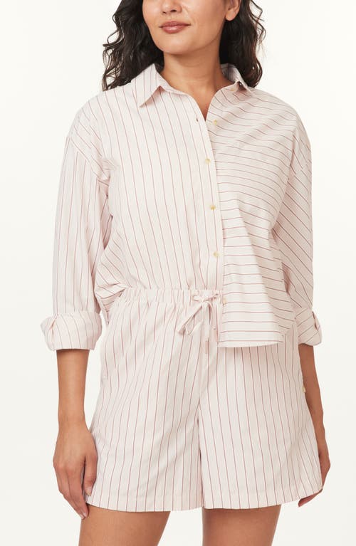Scotch & Soda Mixed Stripe Crop Button-up Shirt In White