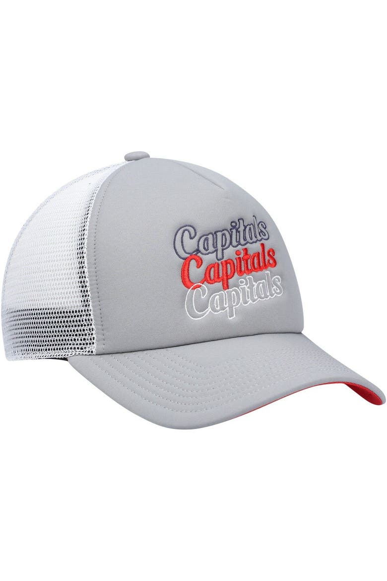 Women's adidas Gray/White Washington Capitals Foam Trucker Snapback Hat, Alternate, color, Gray