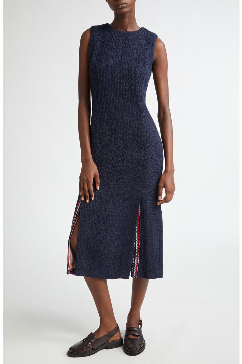 Textured Weave Sleeveless Midi Dress, Main, color, NAVY