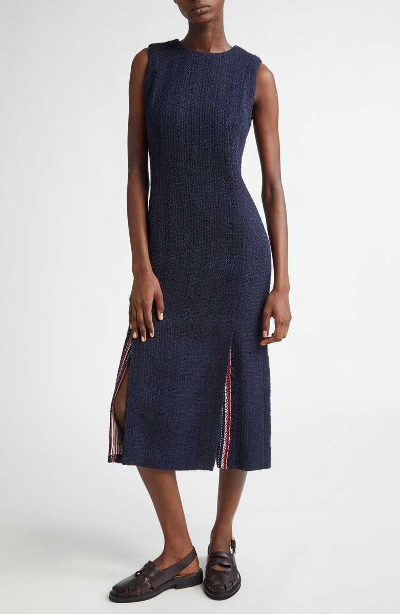 Thom Browne Textured Weave Sleeveless Midi Dress, Main, color,