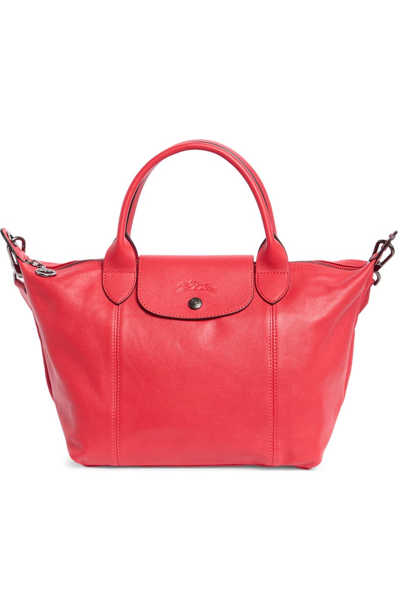 Longchamp Le Pliage Leather Tote Bag, Main, color, Red