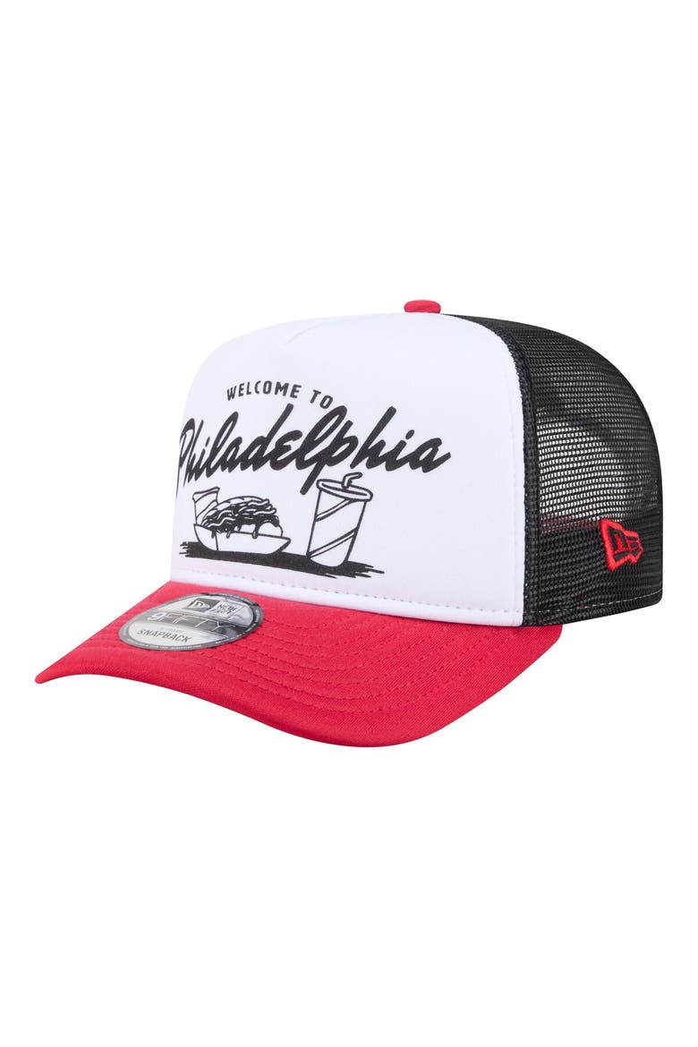 Men's New Era  White/Red Philadelphia Phillies Foodie A-Frame 9FIFTY Trucker Snapback Hat, Alternate, color, White