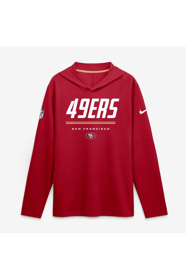 Men's Nike Scarlet San Francisco 49ers Sideline Game On Lightweight Long Sleeve Hooded Dri-FIT Top, Main, color, Scarlet