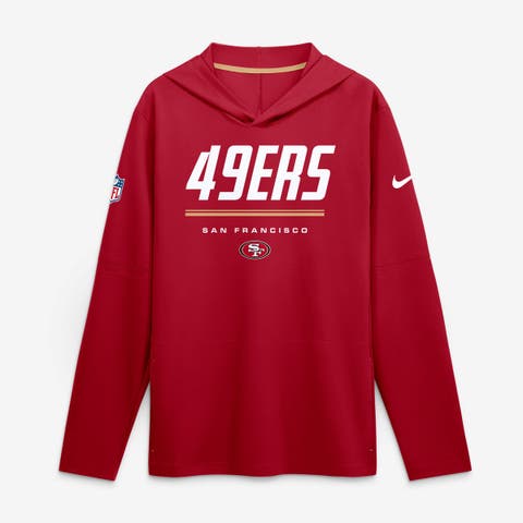 Men's Nike Scarlet San Francisco 49ers Sideline Game On Lightweight Long Sleeve Hooded Dri-FIT Top