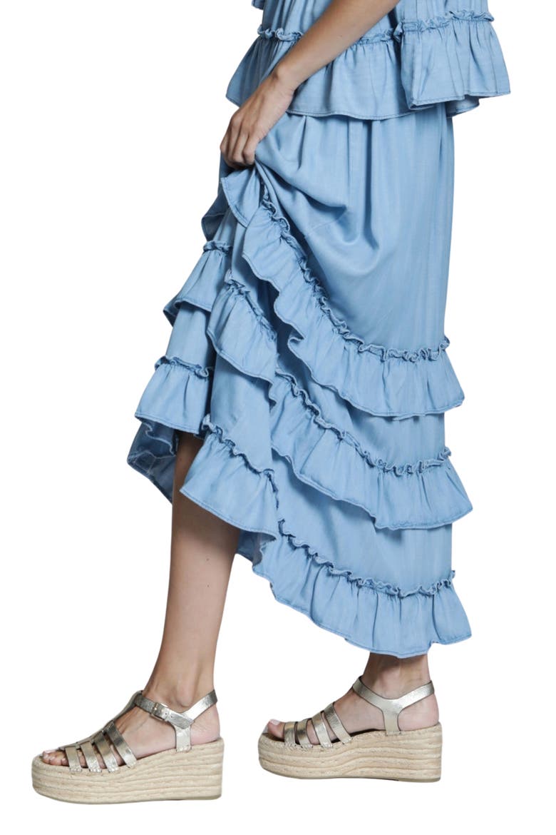 Ruffle Cascade Chambray Maxi Skirt, Alternate, color, LIGHT INDIGO