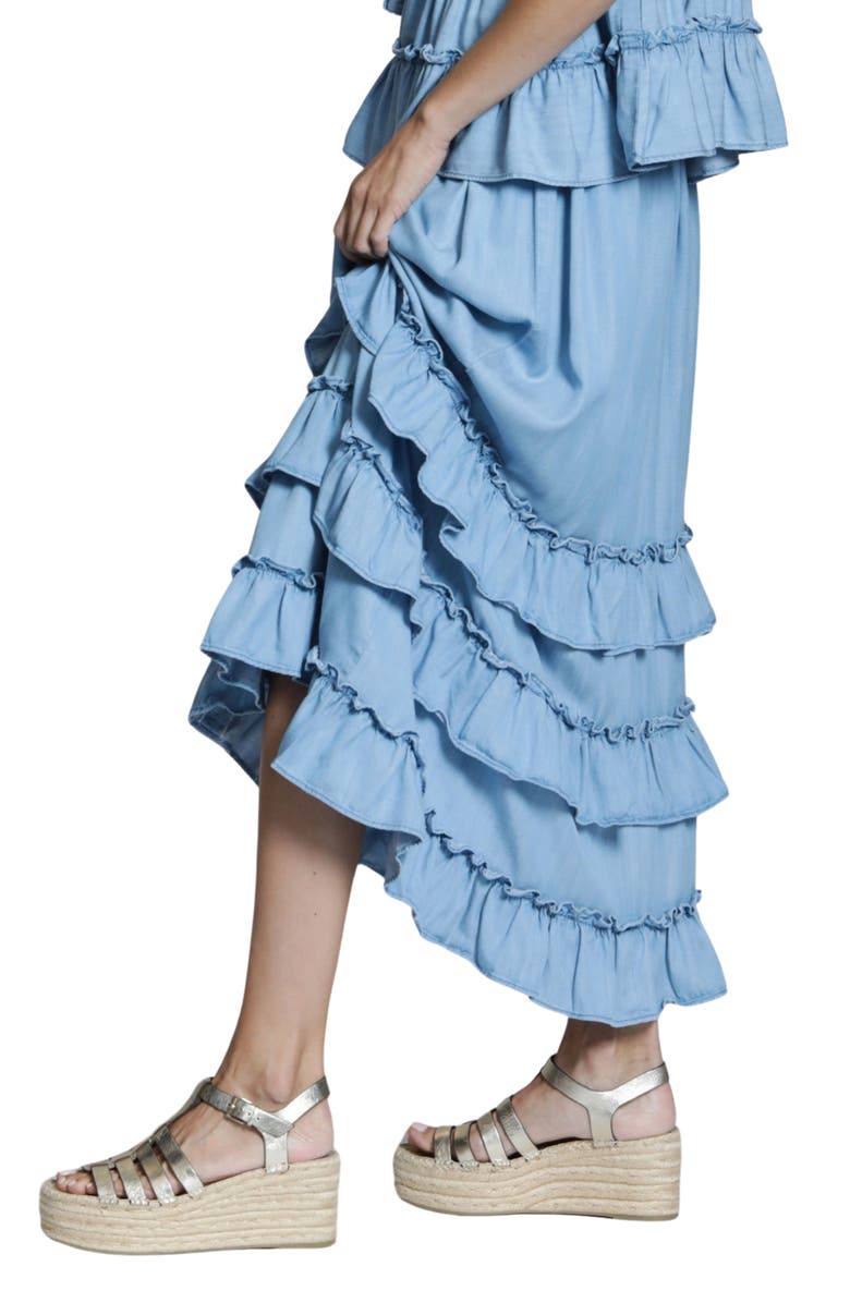 APNY Ruffle Cascade Chambray Maxi Skirt, Alternate, color, Light Indigo