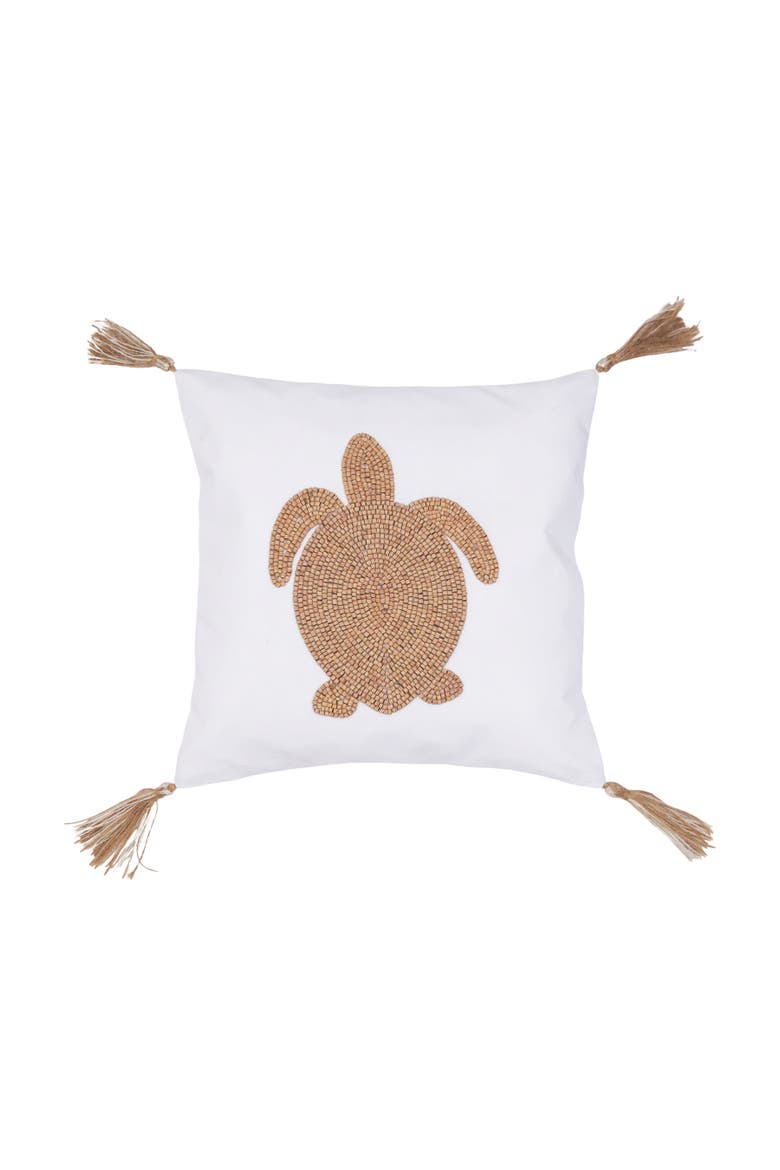 Turtle Handmade Wood Beaded Throw Pillow, Main, color, Gold