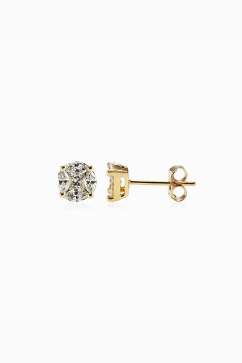 14K Gold Illusion Small Diamond Studs