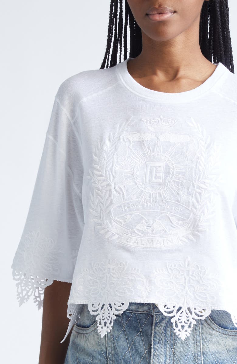 Balmain Emblem Baseball T-Shirt, Alternate, color, 0Fa White