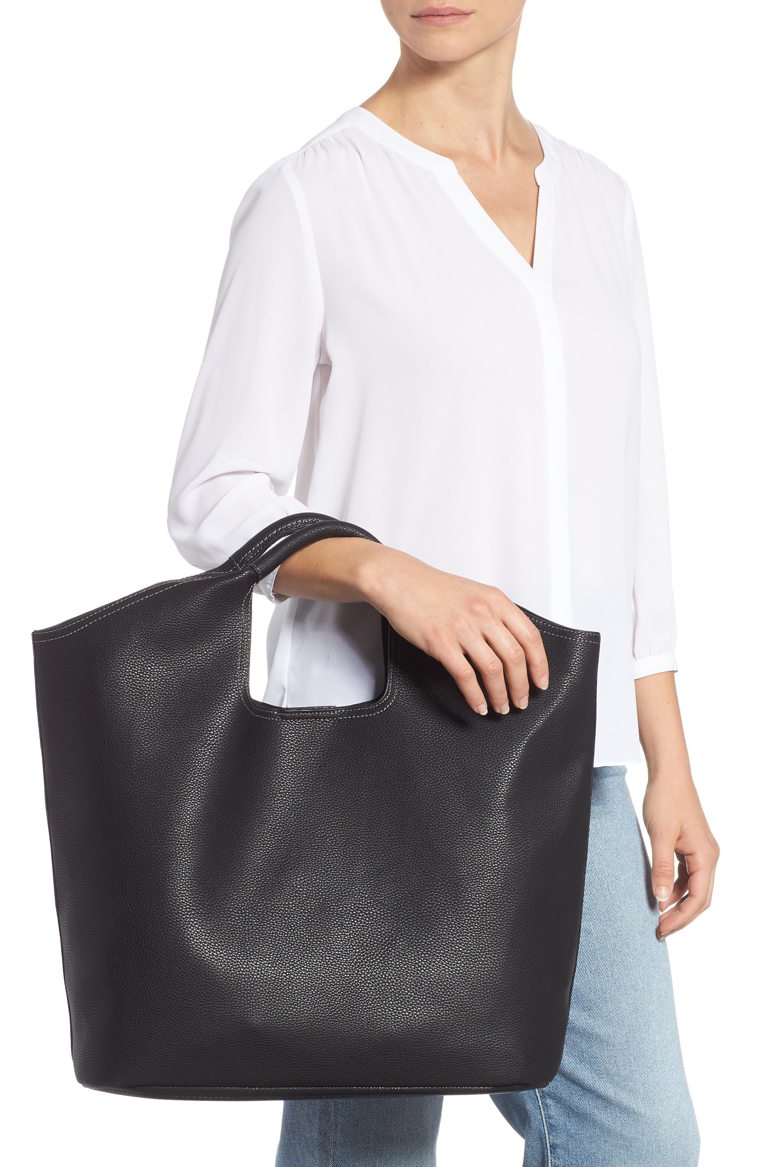 Alexis Faux Leather Tote, Alternate, color, BLACK