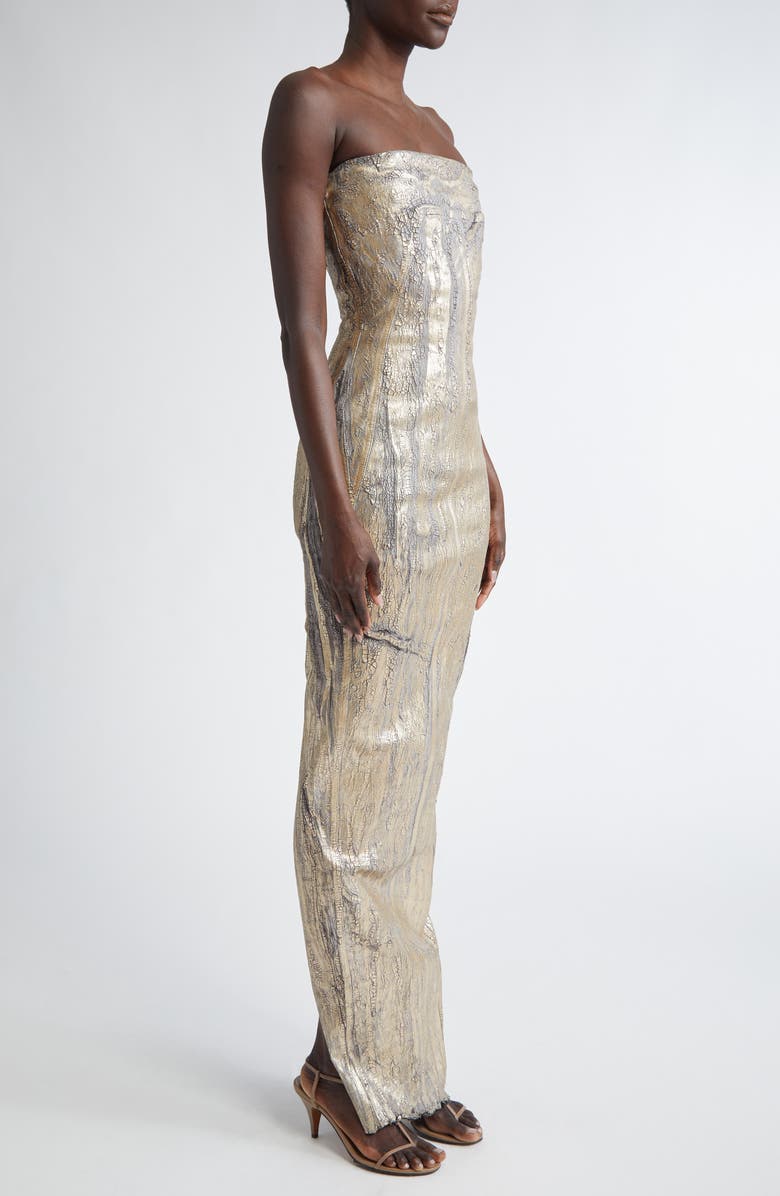 Rick Owens Strapless Metallic Coated Denim Bustier Gown, Alternate, color, 