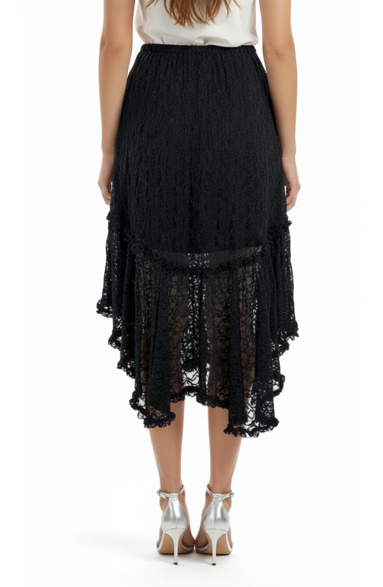 All in Favor Lace Asymmetric Hem Skirt, Alternate, color, Black