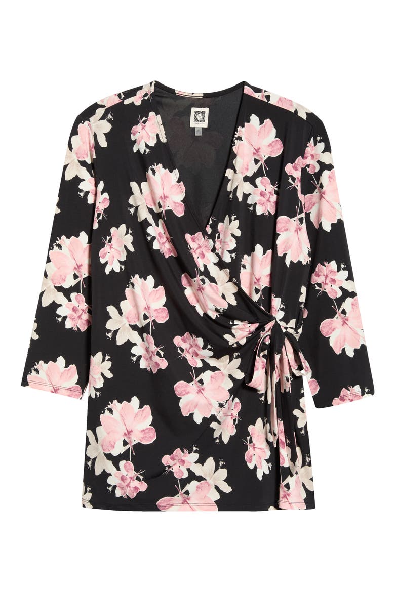 Floral Print Wrap Top, Alternate, color, ANNE BLACK MULTI