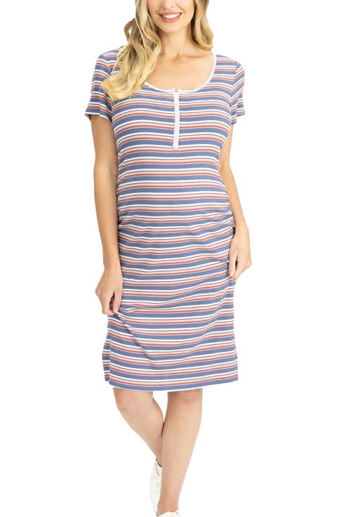 Stripe Body-Con Maternity/Nursing Dress