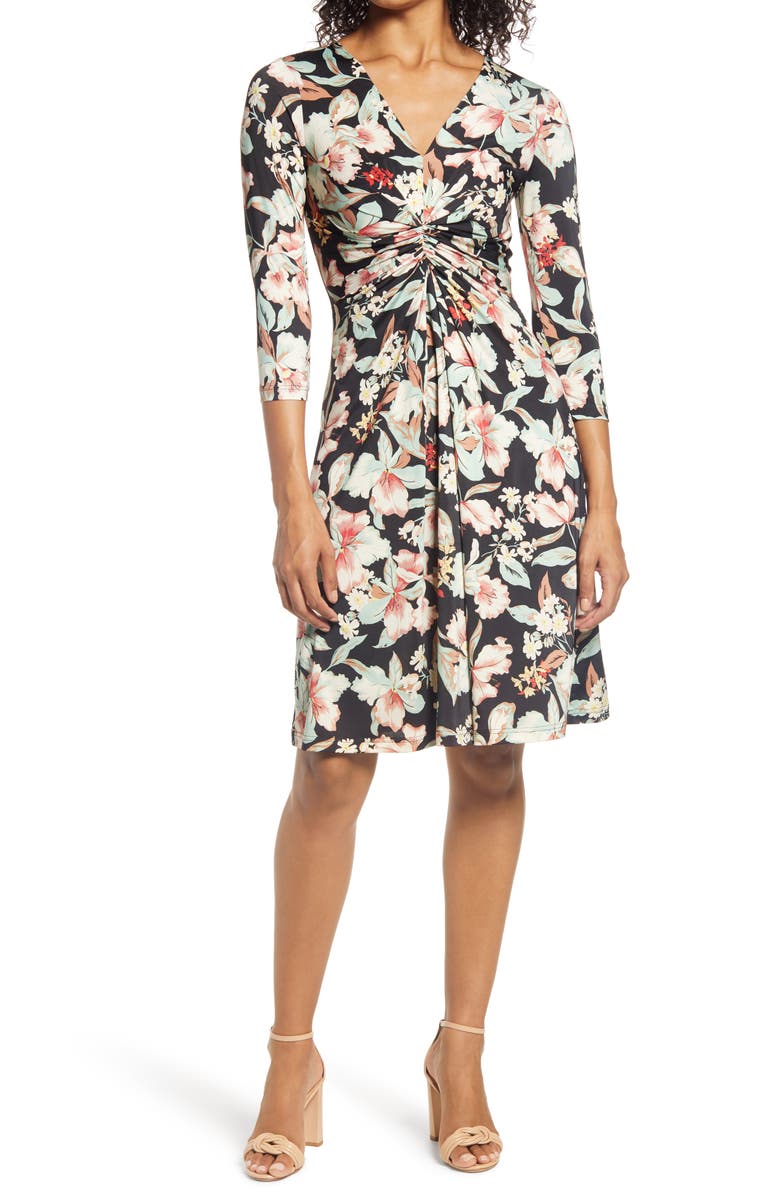 Ilse Jacobsen Floral Twist Front Fit & Flare Jersey Dress, Main, color,