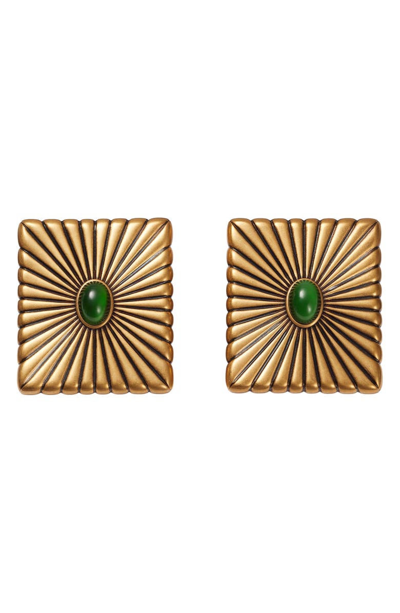 Versace Cabochon Earrings, Main, color, Gold 82 Green