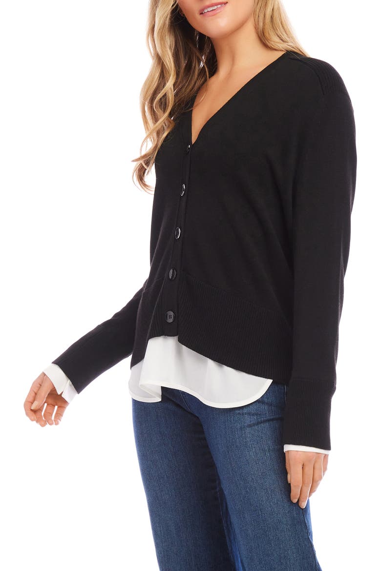 Mixed Media Layered Cardigan, Alternate, color, BLACK