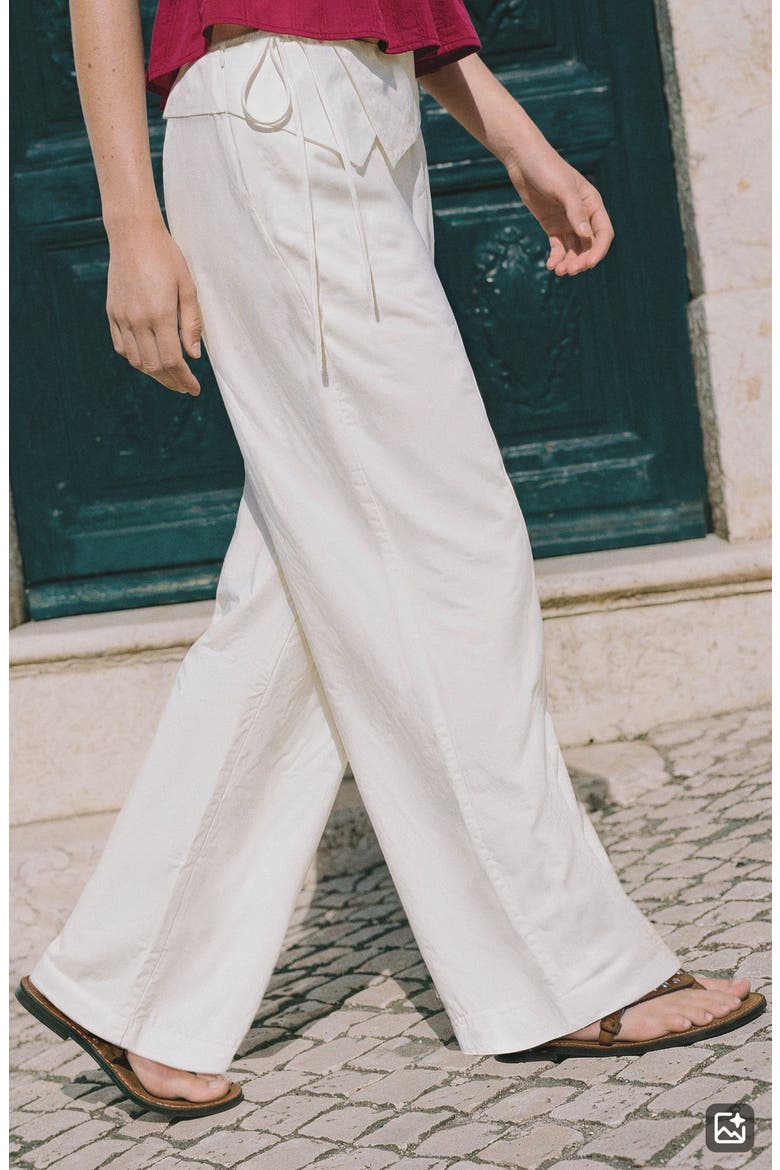 Handkerchief Waist Linen Blend Wide Leg Pants, Alternate, color, OFF WHITE