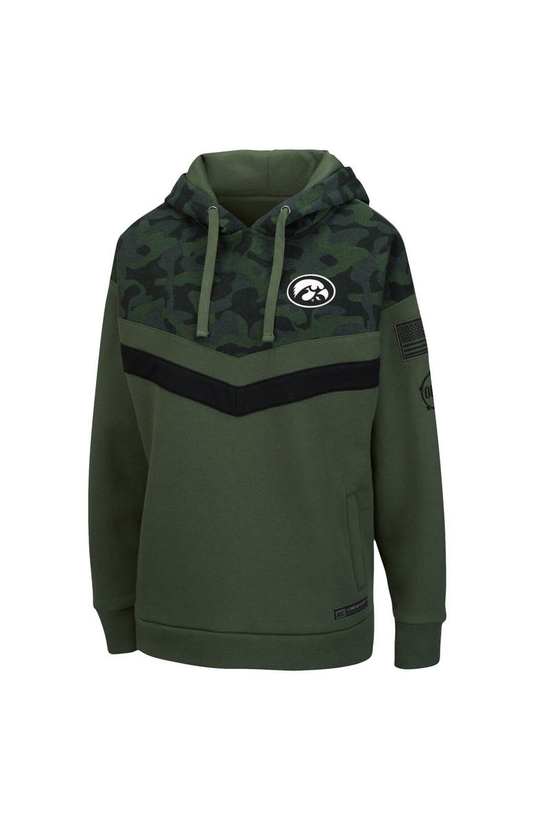 COLOSSEUM Women's Colosseum Olive/Camo Iowa Hawkeyes OHT Military Appreciation Extraction Chevron Pullover Hoodie, Alternate, color, Olive