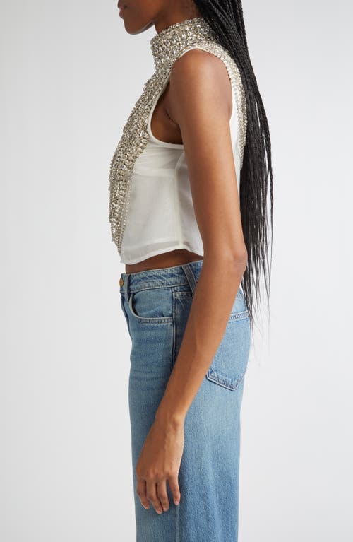 L'agence Yun Draped Crystal Sleeveless Crop Top In Metallic