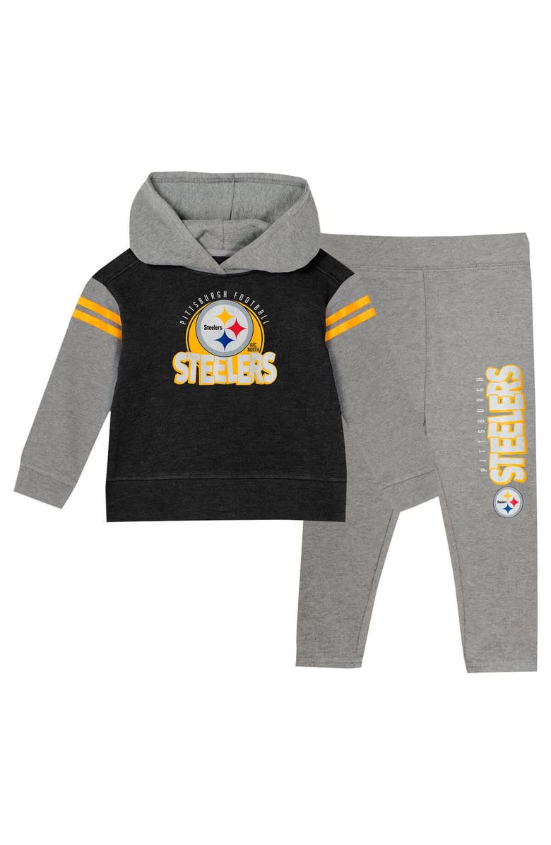 Outerstuff Toddler Pittsburgh Steelers Club House Long Sleeve Hoodie Top and Leggings Two-Piece Set, Main, color, Black