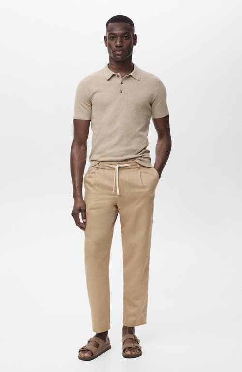 Mango Slim Fit Pants With Drawstring Waist In Brown