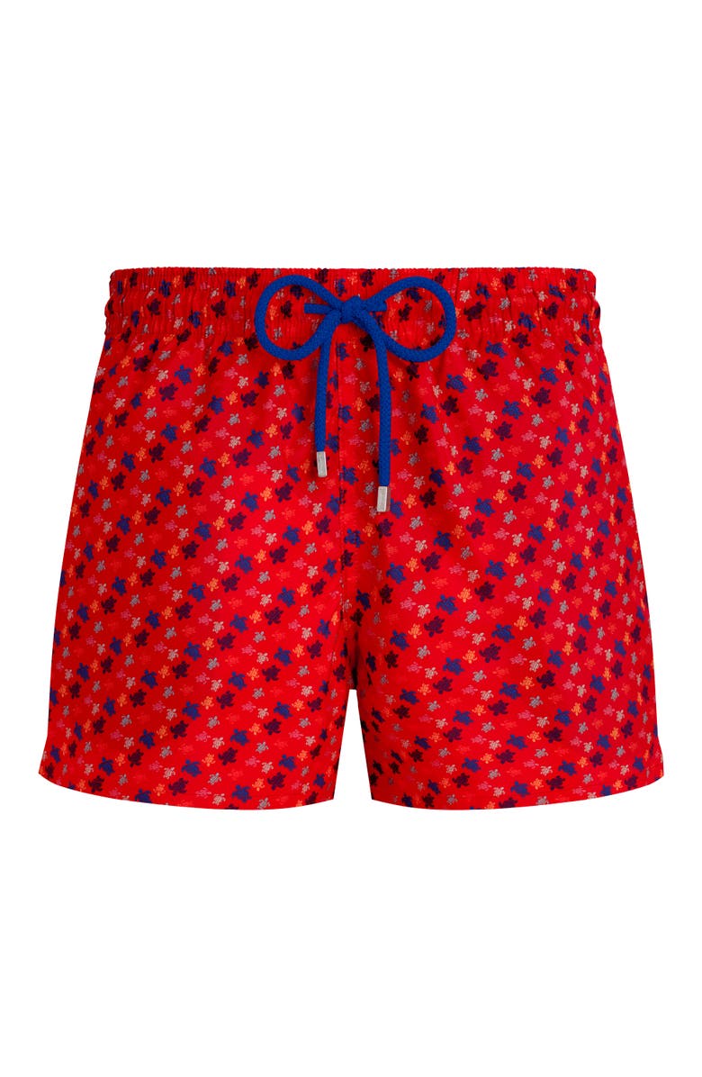 Vilebrequin Men's Micro Ronde Des Tortues Rainbow Stretch Swim Shorts, Alternate, color, Coquelicot