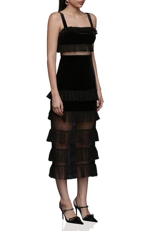 Avec Les Filles Tiered Ruffle Velvet Maxi Dress In Black