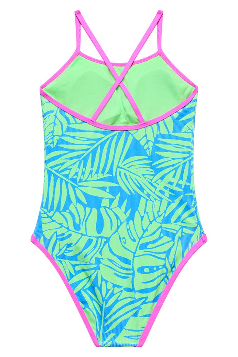 Kids' Contrast Binding One-Piece Swimsuit, Alternate, color, BLUE