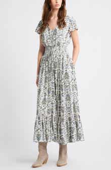 Treasure & Bond Print Smocked Waist Ruffle Hem Maxi Dress