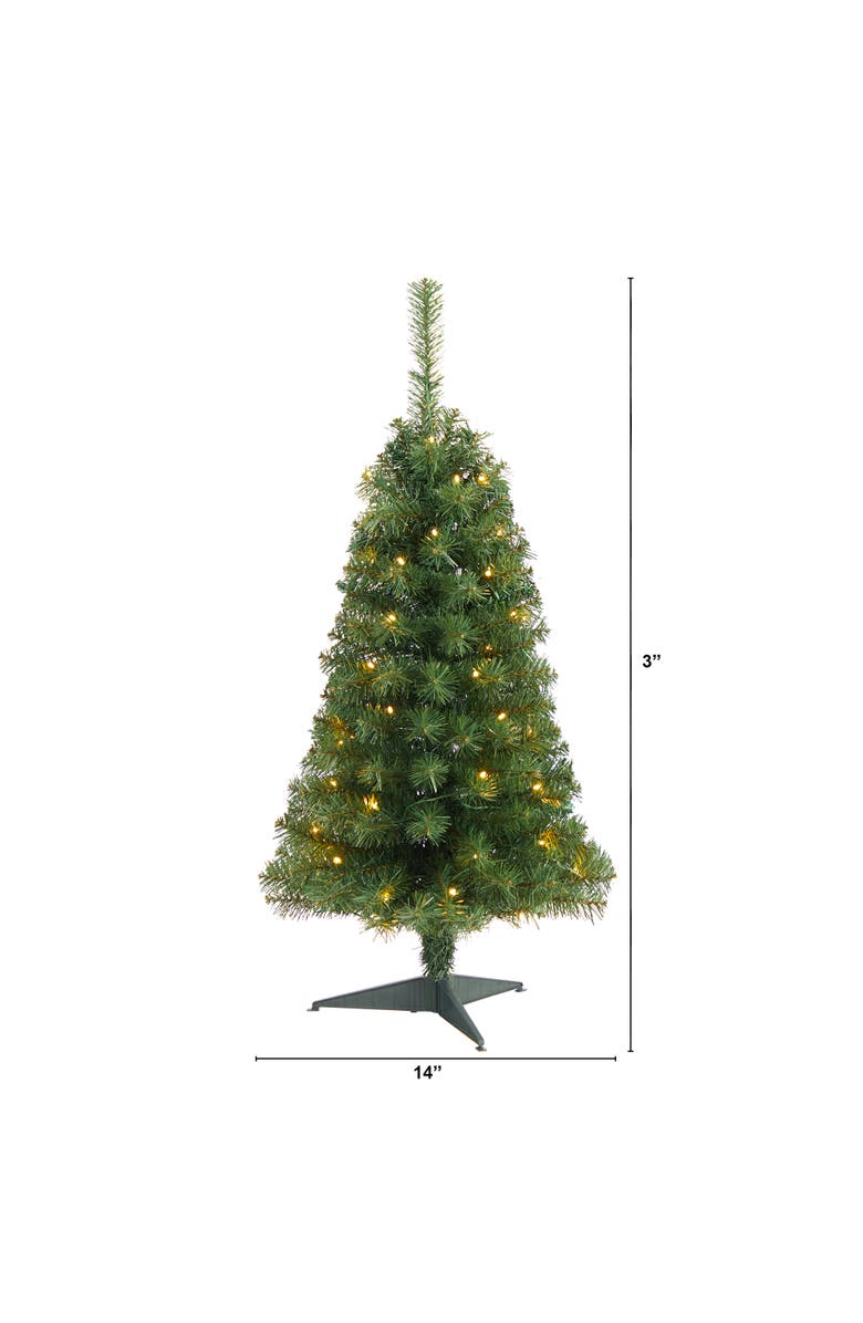 NEARLY NATURAL 3-ft Green Artificial Christmas Tree with 50 LED Lights and 118 Bendable Branches, Alternate, color, Green