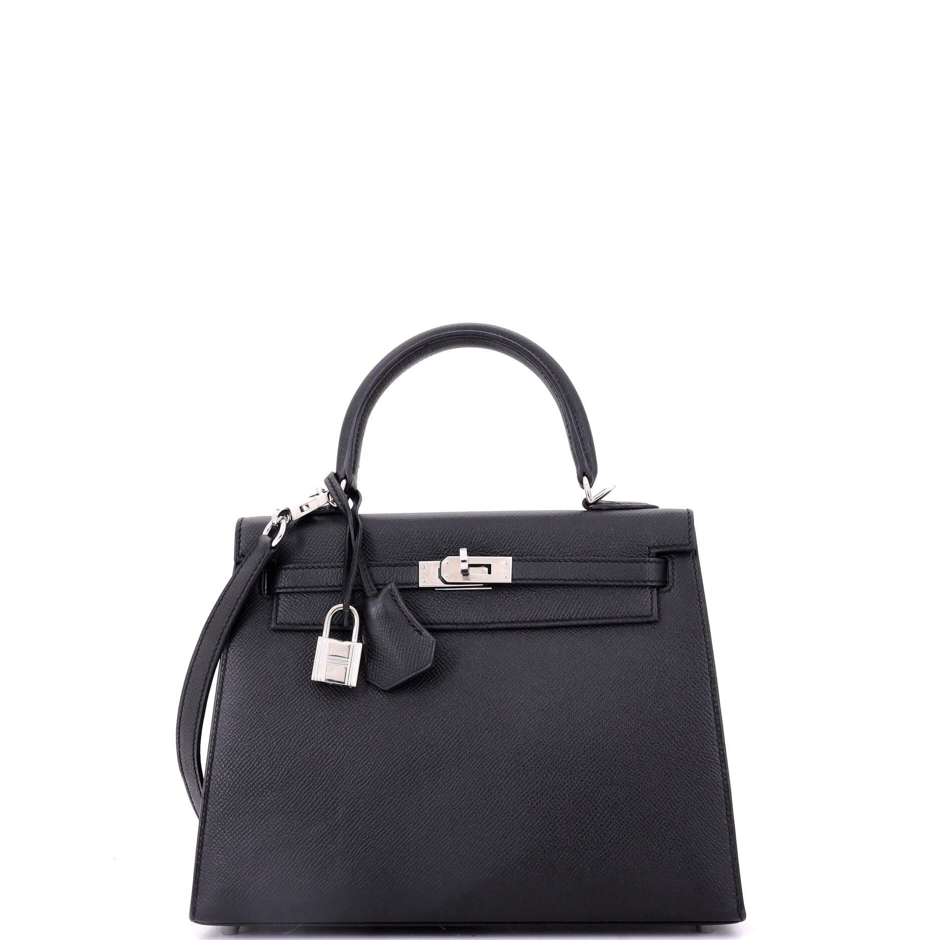 Pre-Owned Hermes Kelly Handbag Black Epsom with Palladium Hardware 25, Main, color, 